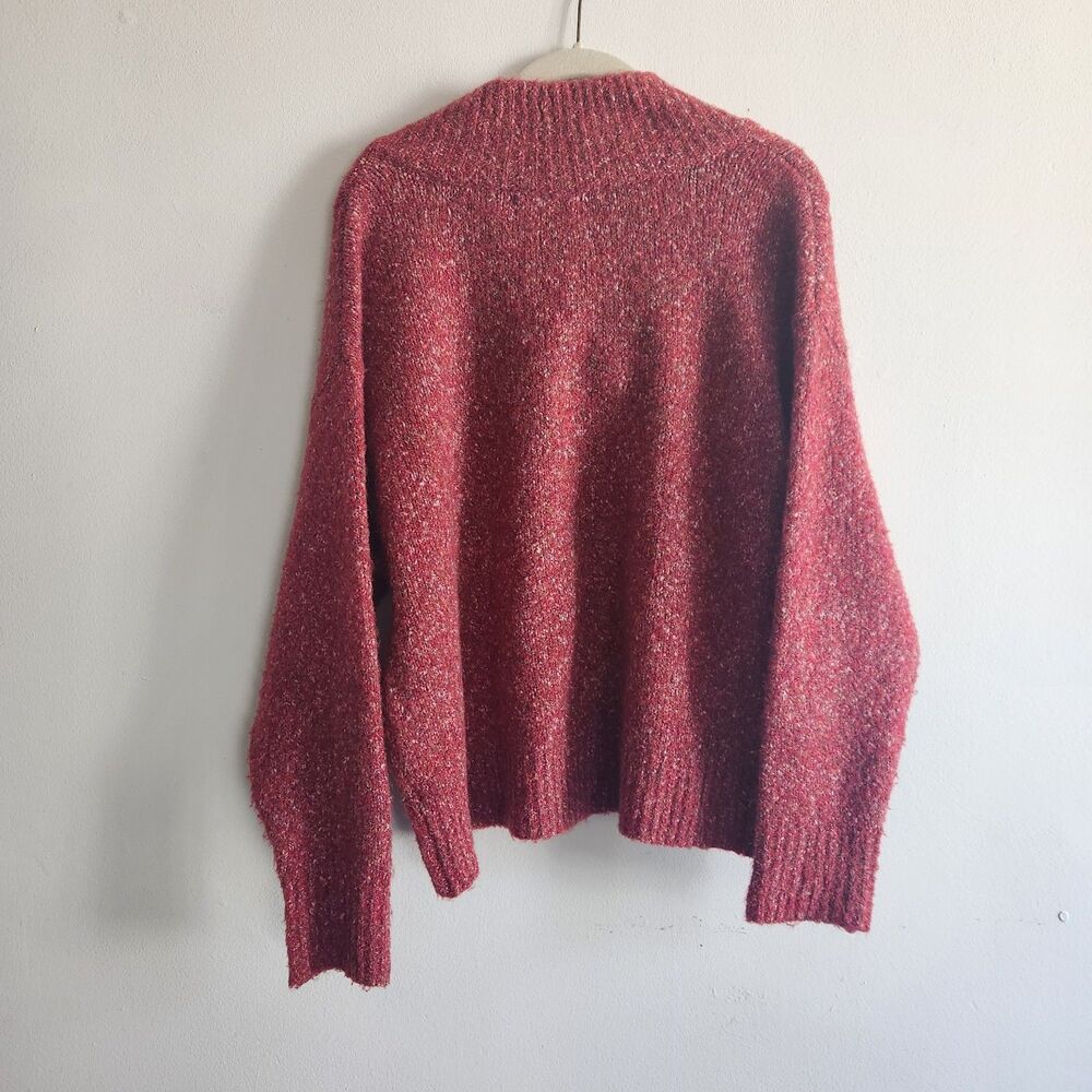 Anthropologie Frances Shimmer Cropped Sweater Red Motif Cabernet M‎ V neck layer - Picture 3 of 9